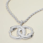 Bold Textured Metal Interlocking Snake Pendant Chunky Twisted Chain Necklace