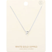 -F- White Gold Dipped Initial Monogram Metal Pendant Necklace