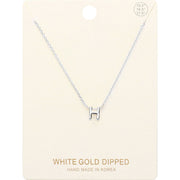 -H- White Gold Dipped Initial Monogram Metal Pendant Necklace