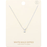 -I- White Gold Dipped Initial Monogram Metal Pendant Necklace