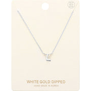 -L- White Gold Dipped Initial Monogram Metal Pendant Necklace