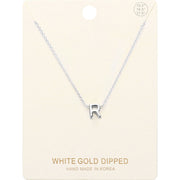 -R- White Gold Dipped Initial Monogram Metal Pendant Necklace