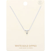 -T- White Gold Dipped Initial Monogram Metal Pendant Necklace