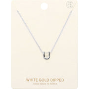 -U- White Gold Dipped Initial Monogram Metal Pendant Necklace