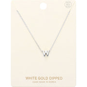 -W- White Gold Dipped Initial Monogram Metal Pendant Necklace