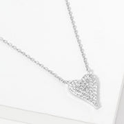 White Gold Dipped CZ Stone Paved Heart Pendant Necklace