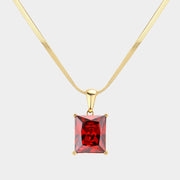 18K Gold Dipped Stainless Steel CZ Rectangle Pendant Necklace