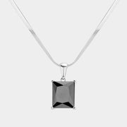 Stainless Steel CZ Rectangle Pendant Necklace
