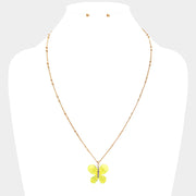 Glittered Resin Butterfly Pendant Necklace