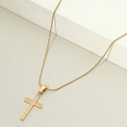 18K Gold Dipped Stainless Steel Stone Paved Cross Pendant Necklace