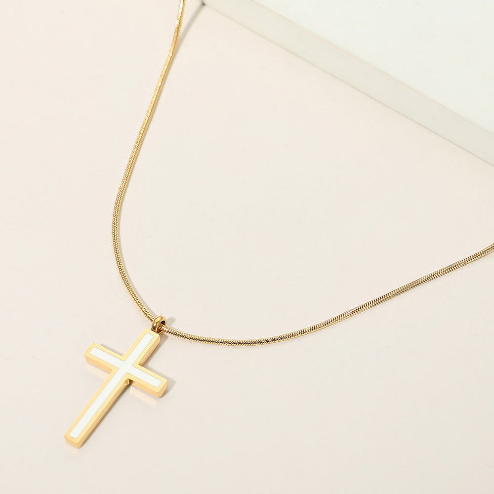 Stainless Steel Cross Pendant Snake Chain Necklace