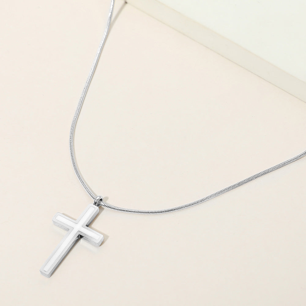 Stainless Steel Cross Pendant Snake Chain Necklace