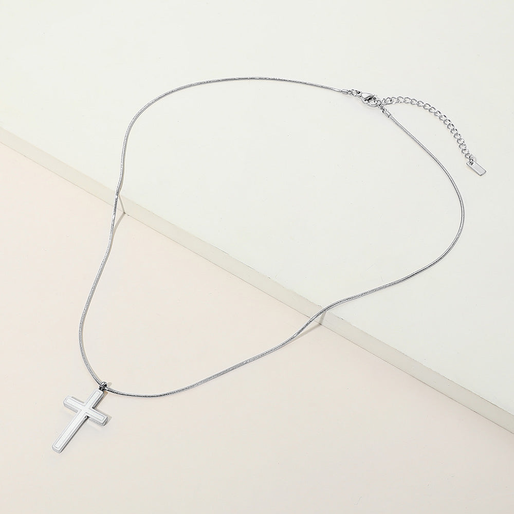 Stainless Steel Cross Pendant Snake Chain Necklace