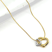 Stainless Steel Two Tone Double Open Heart Pendant Necklace