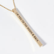 I Love You To The Moon & Back Brass Metal Bar Pendant Necklace