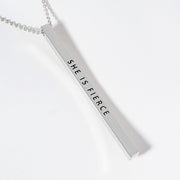 SHE IS FIERCE Brass Metal Bar Pendant Necklace