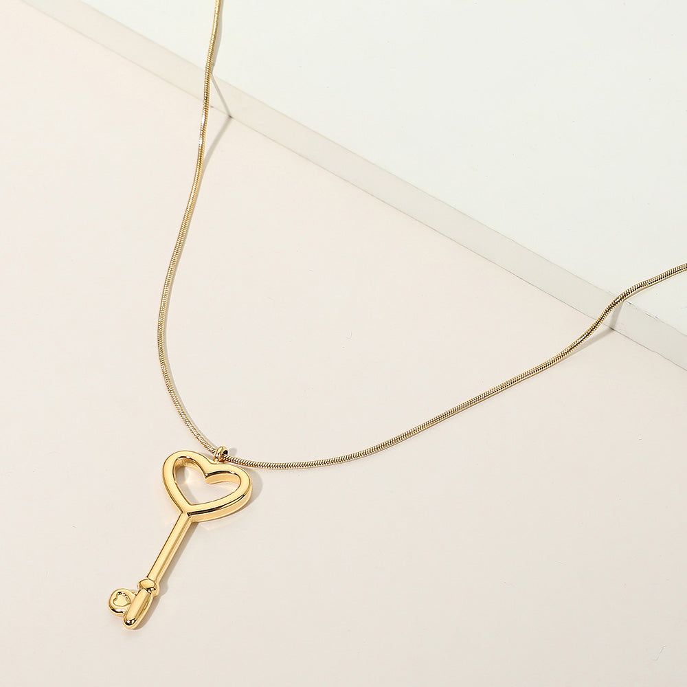 Stainless Steel Heart Key Pendant Snake Chain Necklace