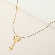 Stainless Steel Heart Key Pendant Snake Chain Necklace