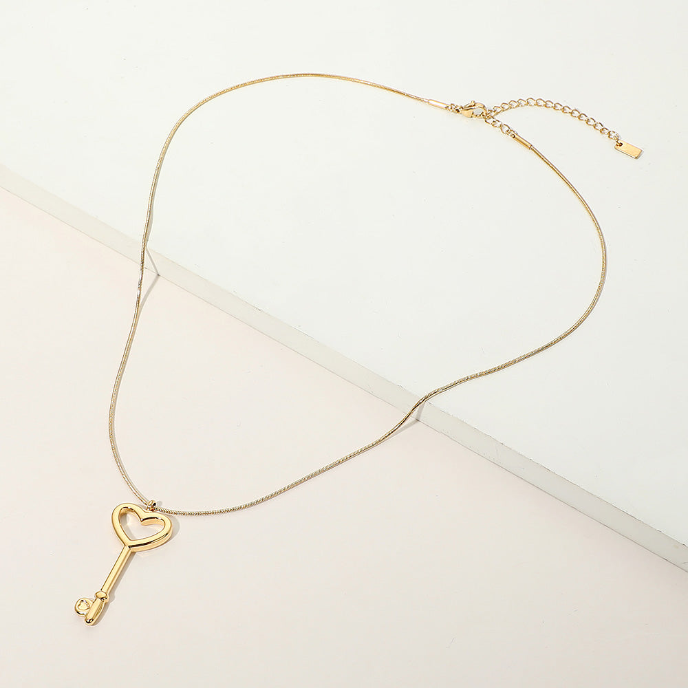 Stainless Steel Heart Key Pendant Snake Chain Necklace
