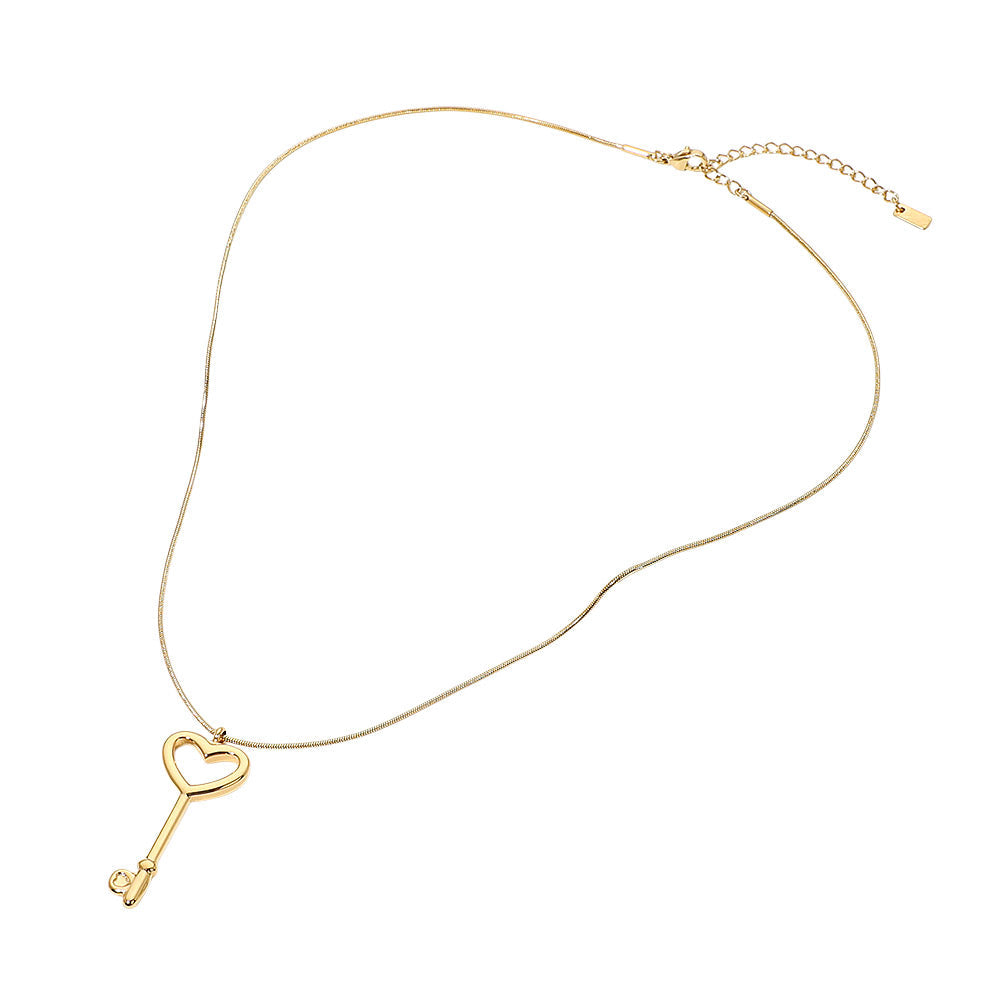 Stainless Steel Heart Key Pendant Snake Chain Necklace