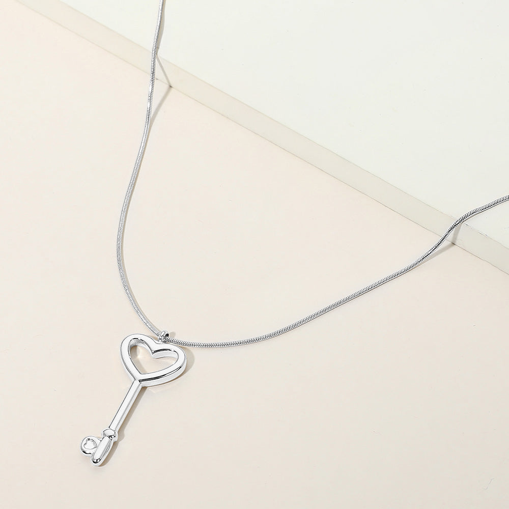 Stainless Steel Heart Key Pendant Snake Chain Necklace