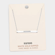 'Sisters' Horizontal Metal Bar Pendant Necklace