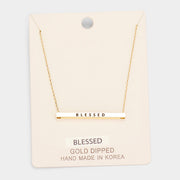 'Blessed' Horizontal Metal Bar Pendant Necklace