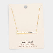 'Stay Strong' Horizontal Metal Bar Pendant Necklace