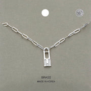 Brass Metal Stone Paved Lock Pendant Necklace