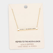 'I Love You To the...' Horizontal Metal Bar Pendant Necklace