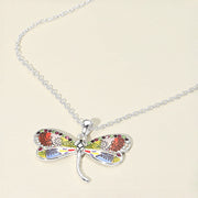 Antique Metal Enamel Dragonfly Pendant Necklace