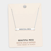 'Beautiful Mess' Horizontal Metal Bar Pendant Necklace