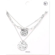 Brass Metal Crushed Metal Disc Pendant Triple Layered Necklace