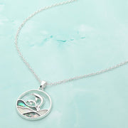 Abalone Double Dolphin Wave Round Pendant Necklace