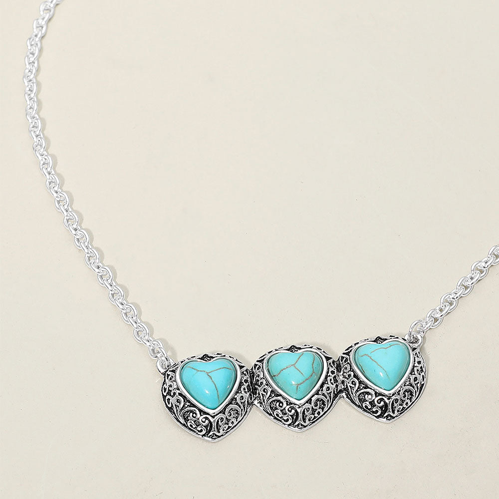 Triple Antique Metal Scrollwork Frame Heart Tile Pendant Necklace