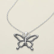 Antique Metal Open Butterfly Pendant Necklace