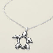 Antique Metal Open Sea Turtle Pendant Necklace