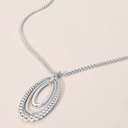 Metal Beaded Edge Layered Open Oval Pendant Necklace
