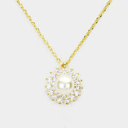 Cubic Zirconia Pearl Accented Pendant Necklace