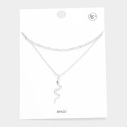 Brass Metal Snake Pendant Double Layered Necklace