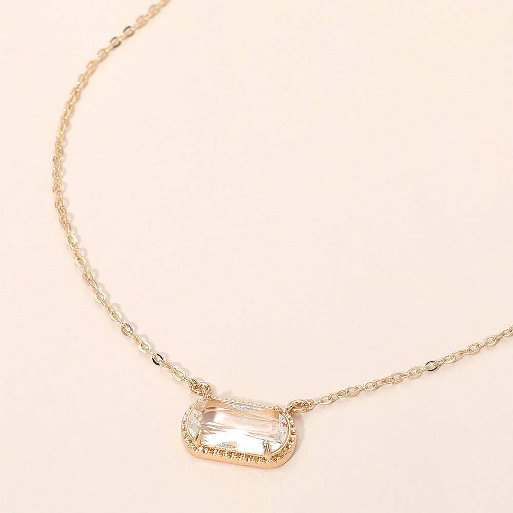Rectangular Faceted Stone Cluster Pendant Necklace