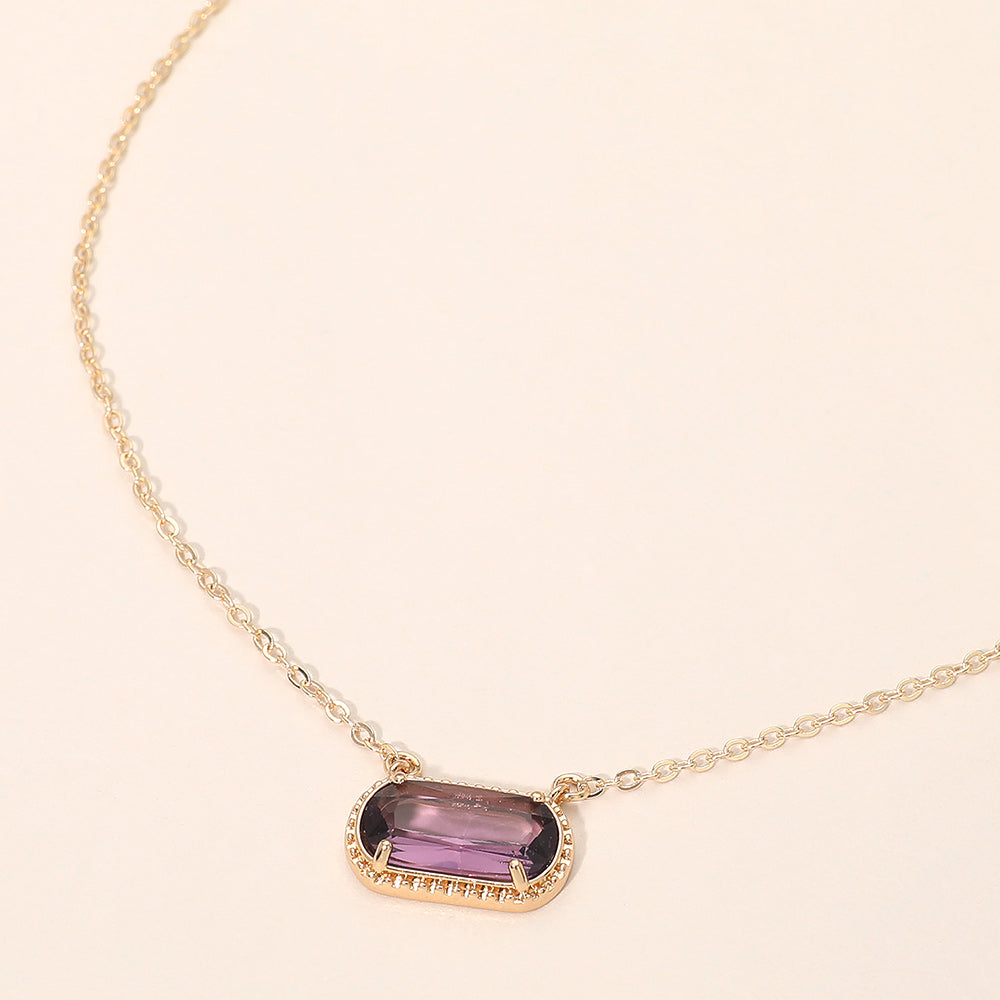 Rectangular Faceted Stone Cluster Pendant Necklace