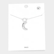 Brass Open Metal Circle Crescent Moon Link Pendant Necklace