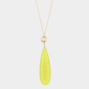 Textured Metal Round Natural Stone Teardrop Link Pendant Long Necklace