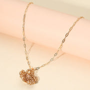 Beaded Flower Pendant Paperclip Chain Necklace