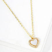 Gold Dipped CZ Stone Paved Rim Heart Pendant Necklace