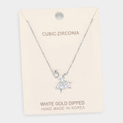 White Gold Dipped Cubic Zirconia Ballerina Pendant Necklace