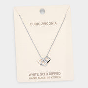 White Gold Dipped Cubic Zirconia Square Pendant Necklace