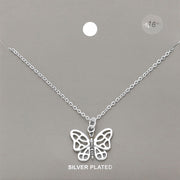 Silver Plated Metal Butterfly Pendant Necklace