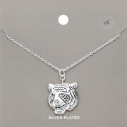 Silver Plated Metal Tiger Pendant Necklace